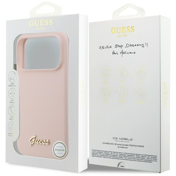 Guess Mobilskal För iPhone 17 Pro Max Magsafe Script Metal Logo - Rosa