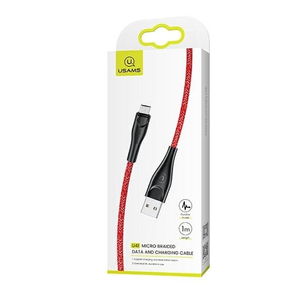 USAMS Kabel flätad U41 microUSB 1m röd SJ393USB02