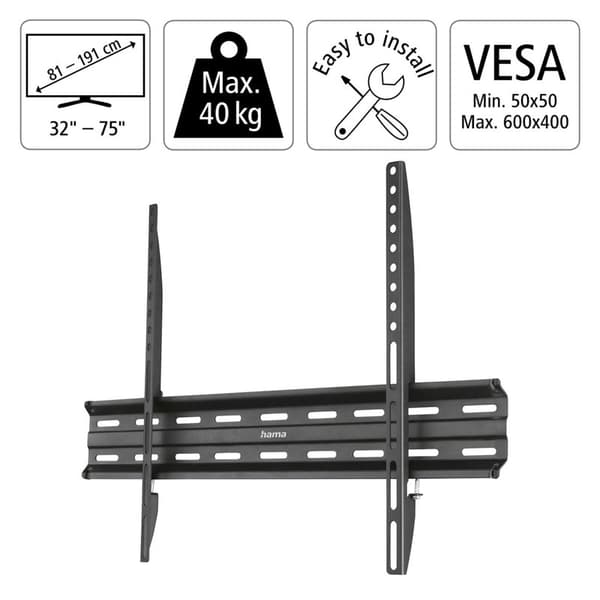 HAMA TV Vægmontering Fast VESA op til 600x400 75" Sort