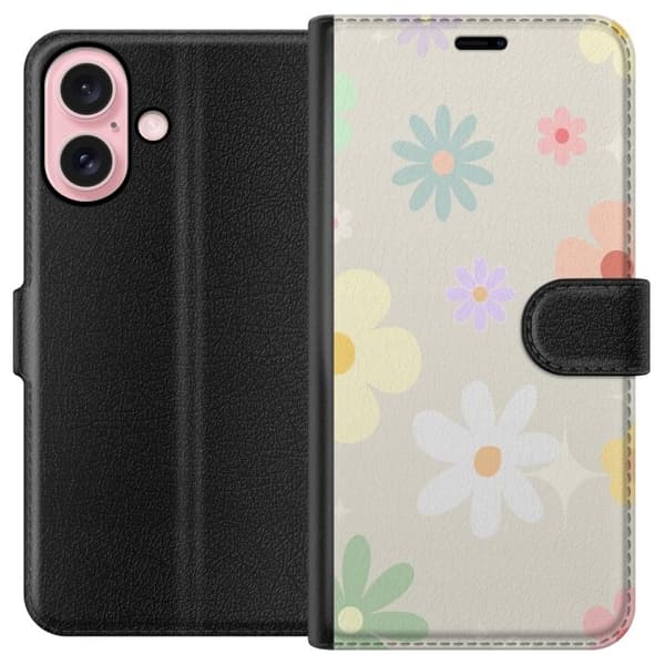 Plånboksfodral till Apple iPhone 16 med fejdande blommor