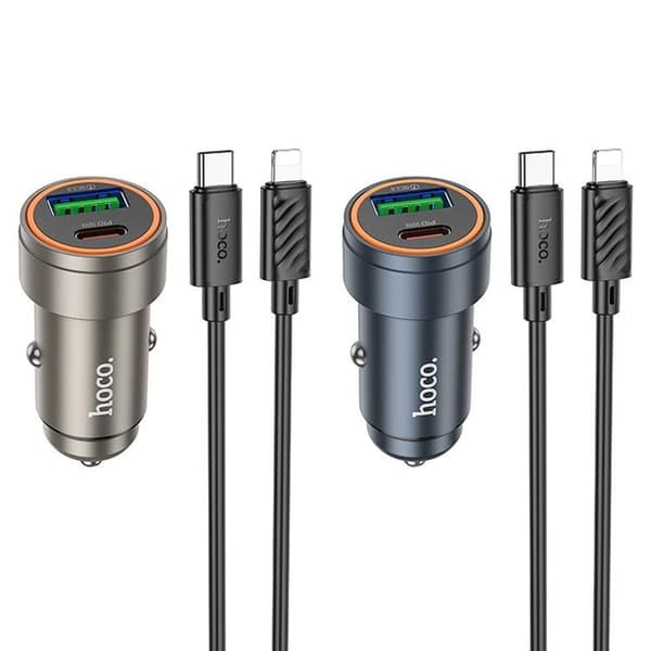 Hoco Biloplader 30W USB-C USB-A med Lightning-kabel Z57A - Sort