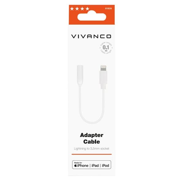 Vivanco Lydadapter Lightning MFI til 3.5mm hun 10cm Hvid