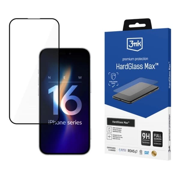 3MK iPhone 16 Plus Karkaistu lasi näytönsuoja Max - Musta