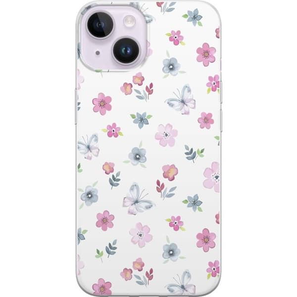 Taske til Apple iPhone 15 med blomster og sommerfugle