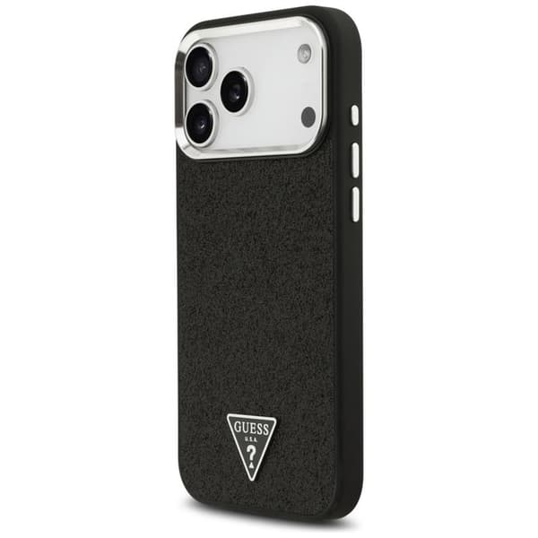 Guess Telefontaske til iPhone 17 Pro Max MagSafe Glitter Triangle Logo - Sort