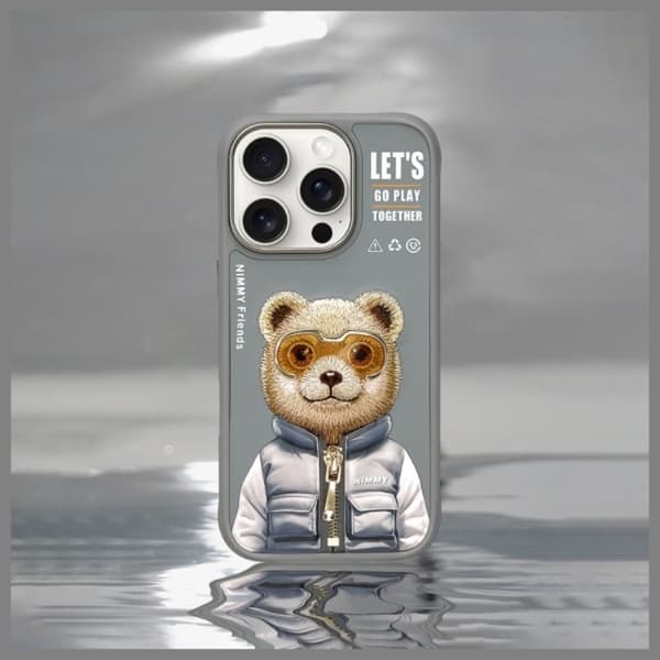 Nimmy Mobilskal till iPhone 16 Pro Cool & Cute 2.0 Bear - Grå