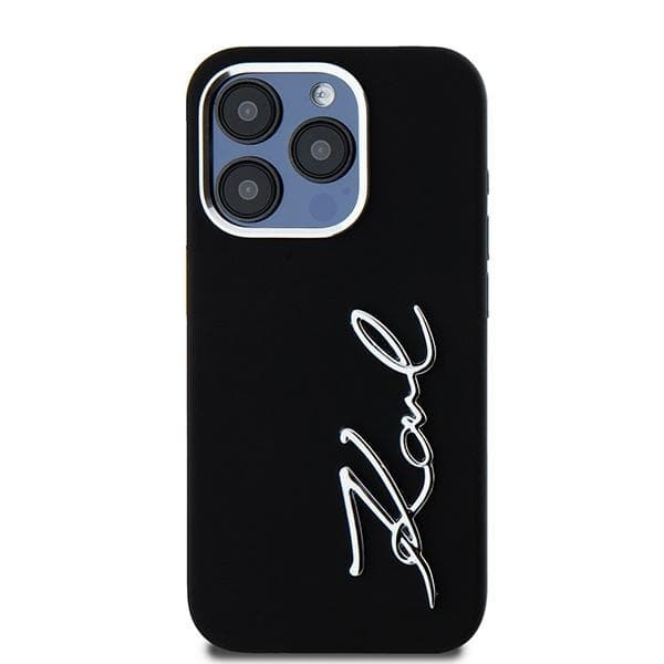 Karl Lagerfeld telefontaske til iPhone 15 Pro MagSafe silikone metalscript
