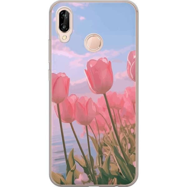 Mobilcover til Huawei P20 lite med Lyserøde Tulipaner