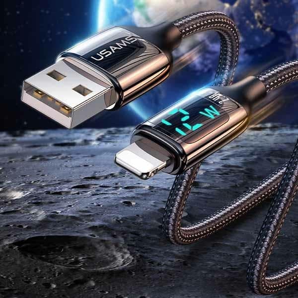 USAMS U78 Lightning Kabel flätad LED 1,2 m SJ543USB02 - Silver/Svart