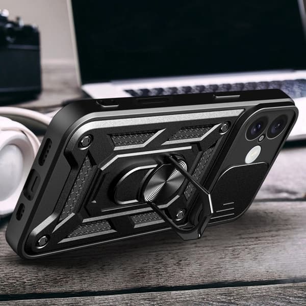 Telefontaske til iPhone 16 Hybrid Armor Camshield - Sort