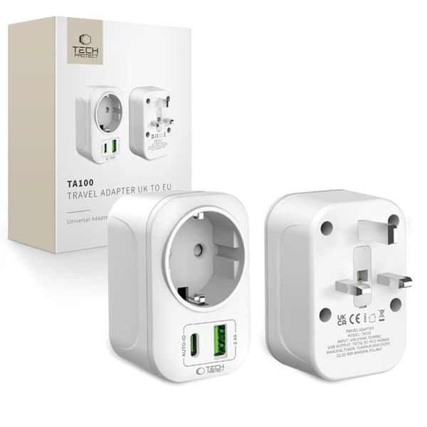 Tech-Protect Rejseadapter UK til EU TA100 - Hvid