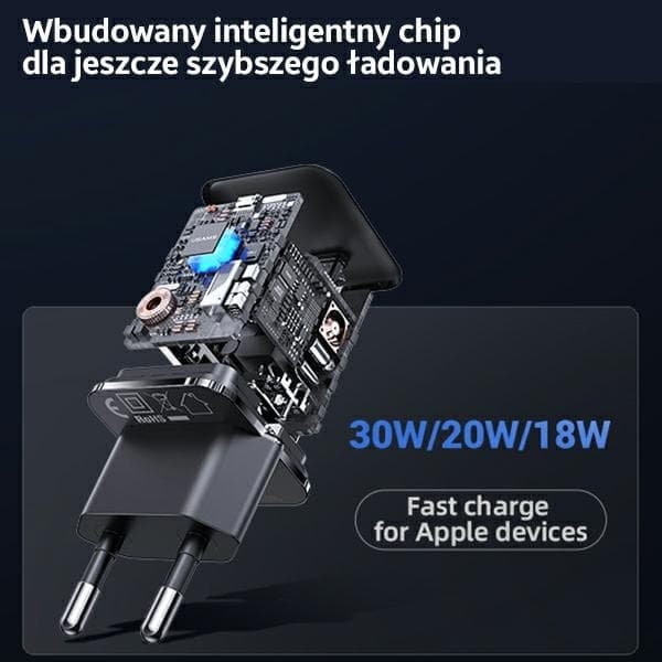 USAMS Vægoplader 1xUSB-C T45 Mini 30W PD3.0 (US-CC148) – Sort