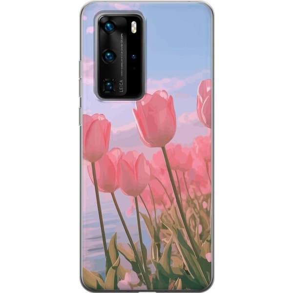 Mobiletui til Huawei P40 Pro med Lyserøde Tulipaner