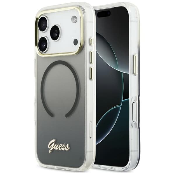 Guess Telefontaske Til iPhone 17 Pro Max MagSafe IML Gradient Script Metal - Sort