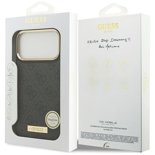 Guess Mobilcover til iPhone 17 Pro Max MagSafe 4G Logo Plate - Sort