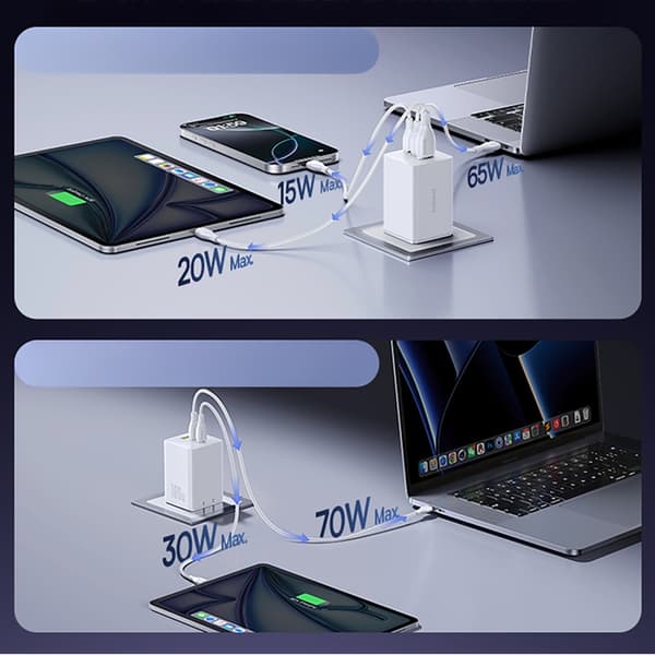 Baseus Hurtigoplader 2 x USB-C/USB-A 100W EnerFill FE11 - Hvid