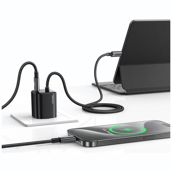 USAMS Hurtigoplader 30W 2xUSB-C GaN Mini JC - Sort
