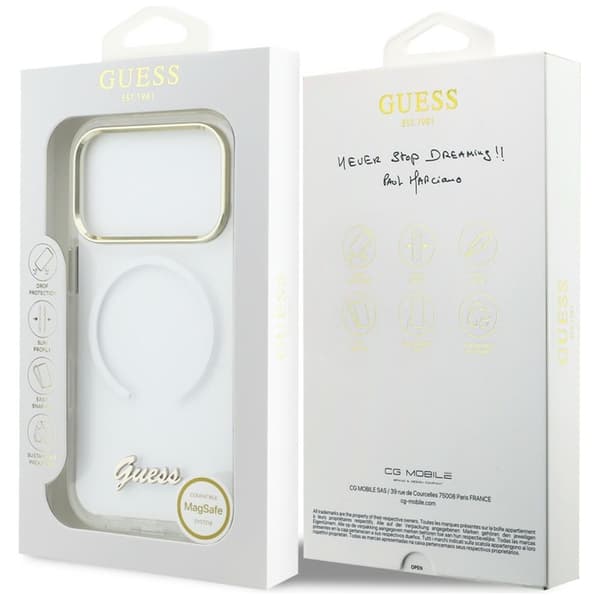Guess Mobilskal För iPhone 17 MagSafe IML Gradient Script Metal - Vit