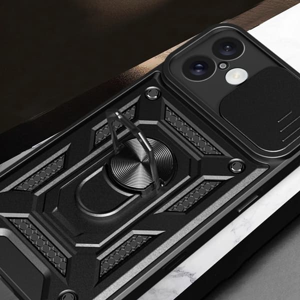 Telefontaske til iPhone 16 Plus Hybrid Armor Camshield - Sort