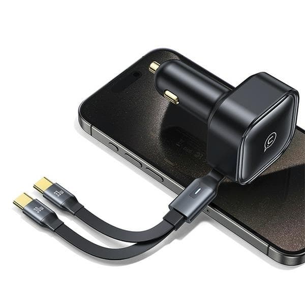 USAMS C41 biloplader 30W 2xUSB-C med kabel - sort