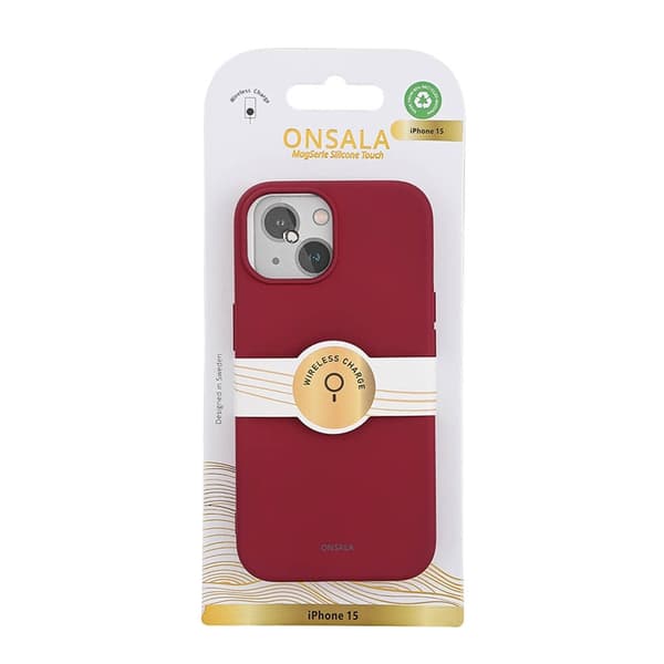 Onsala iPhone 15 MagSafe silikonikuori - Syvänpunainen