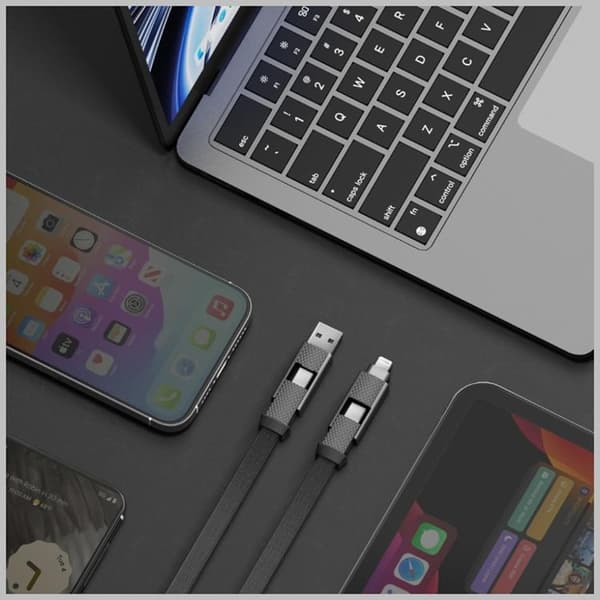 Bazic USB-C/USB-A til USB-C/Lightning 60W Kabel 15cm 3A Alucable GoCharge