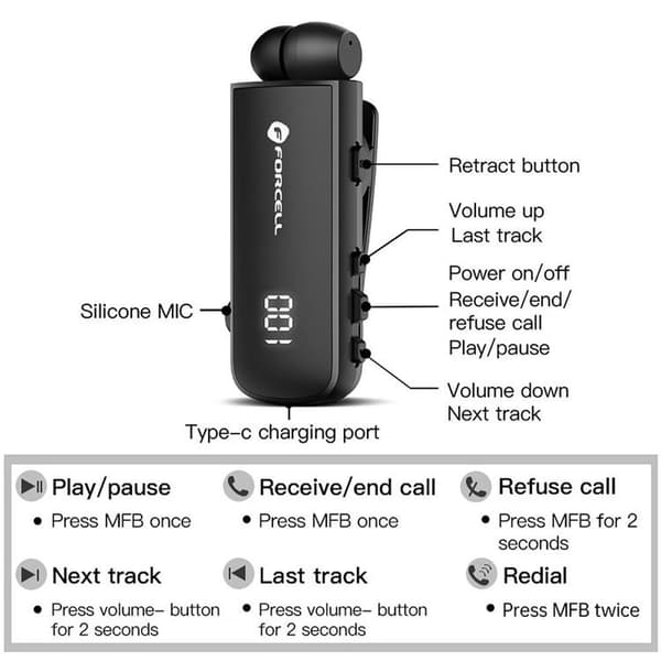 Forcell Trådløs In-Ear Øretelefondrev - Sort