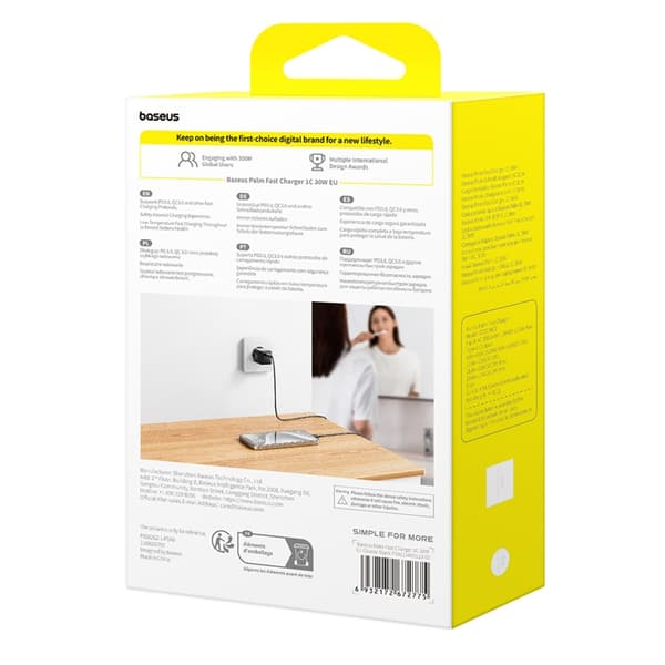 Baseus Snabbladdare USB-C 30W Palm - Vit