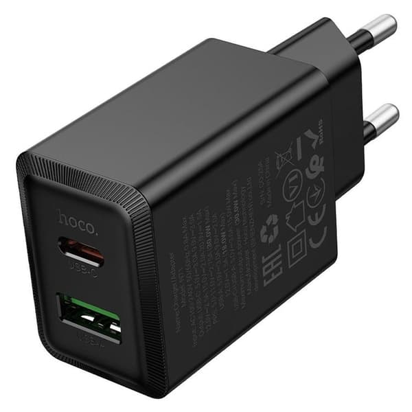 Hoco Hurtigoplader PD 30W USB-A USB-C QC3.0 AFC 3A N71 - Sort