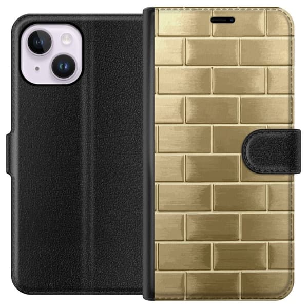 Plånboksfodral till Apple iPhone 15 Plus med Gyllene Murstenar