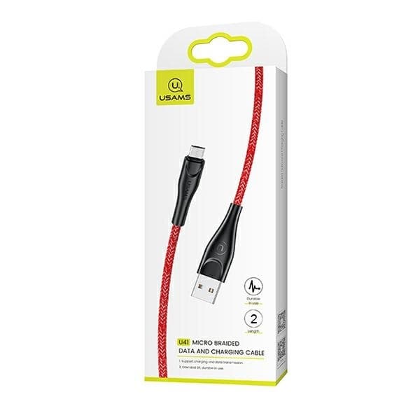 USAMS Kabel flätad U41 microUSB 2m röd SJ396USB02