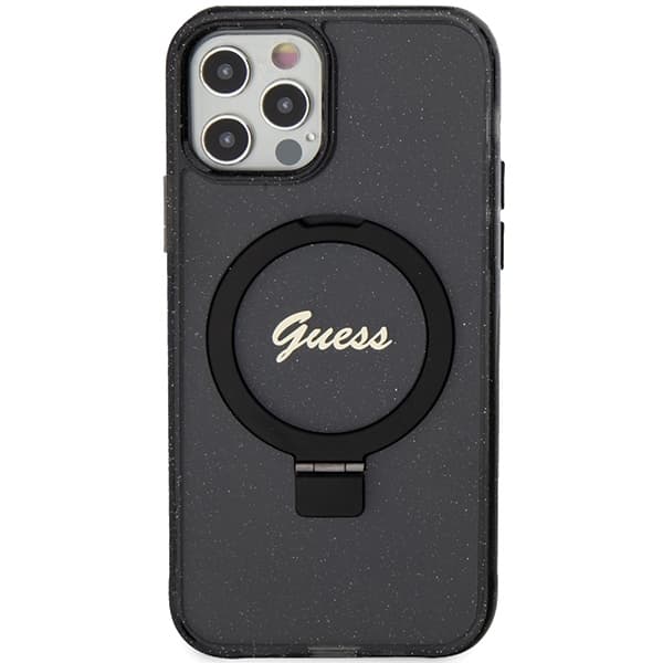 Guess-puhelinkotelo iPhone 12/12 Pro MagSafe Ring Stand Script Glitter