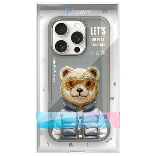 Nimmy Mobilskal till iPhone 16 Pro Max Cool & Cute 2.0 Bear - Grå