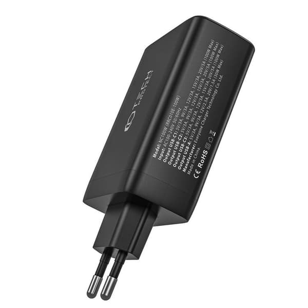 Tech-Protect 4-Port Vægoplader 3x USB-C/1x USB-A PD100W - Sort