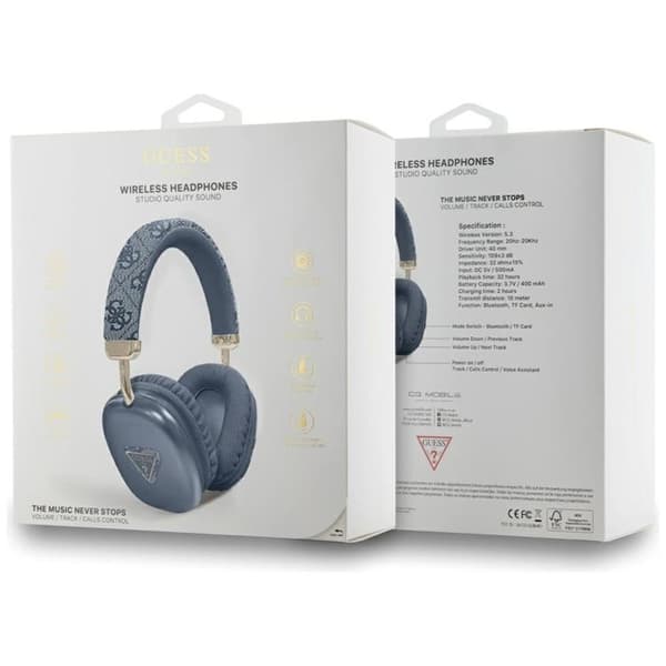 Guess Over-Ear Hörlurar Bluetooth 4G Triangle Logo - Blå
