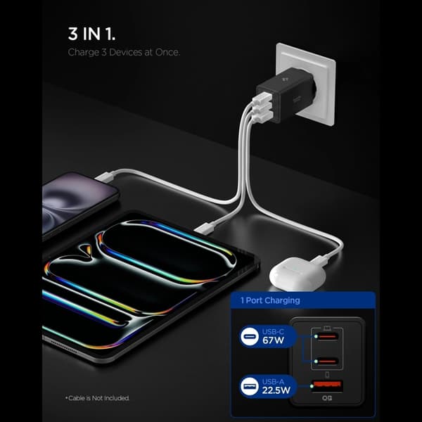 Spigen 3-Port Netværksoplader 67W ESSENTIAL EE673EU