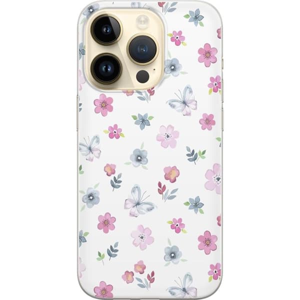 Taske til Apple iPhone 14 Pro med blomster og sommerfugle