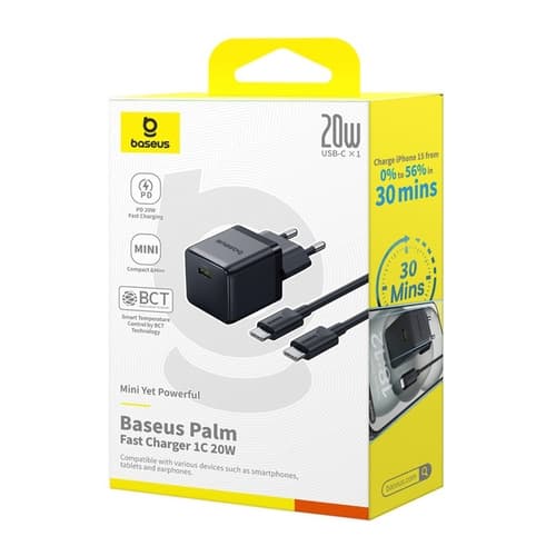 Baseus Hurtigoplader USB-C 20W Mini USB-C Kabel 60W 1m - Sort
