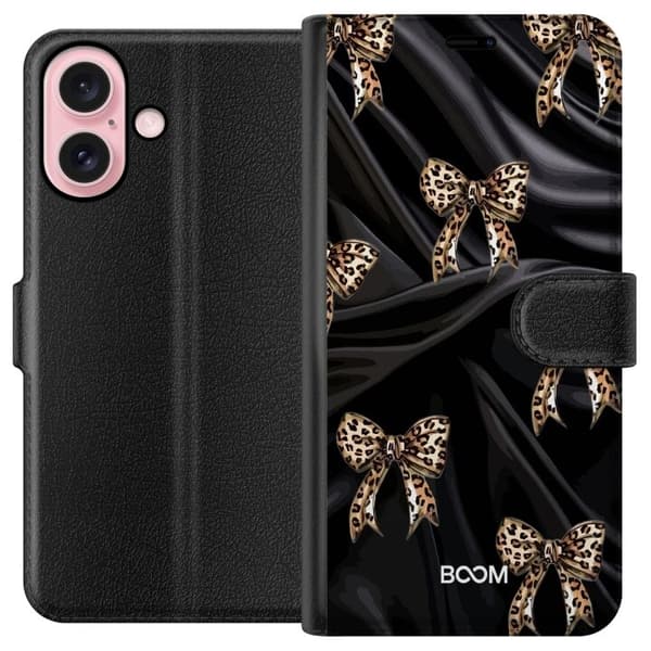 Plånboksfodral till Apple iPhone 16 med Leopard Bow