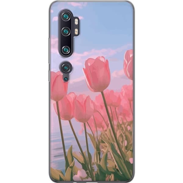 Telefontaske til Xiaomi Mi Note 10 Pro med lyserøde tulipaner