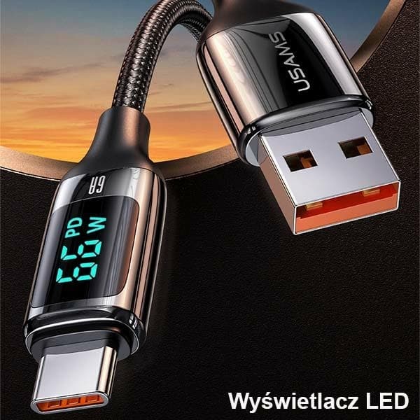 USAMS Flätad kabel U78 USB-C 1,2m LED (US-SJ544) - Vit