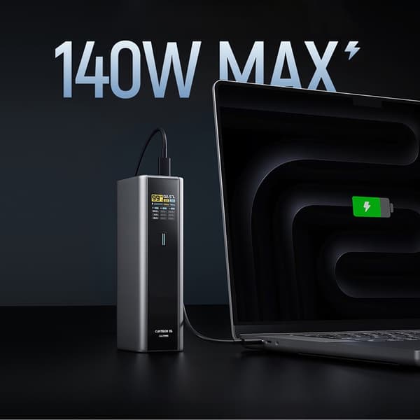Cuktech Powerbank 20000 mAh 210W 2xUSB-C 1xUSB-A - Grå