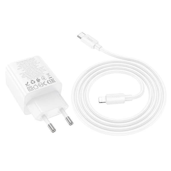 Hoco Snabbladdare PD 20W 2xUSB-A 2xUSB-C QC3.0 3A med Lightning Kabel N55 - Vit