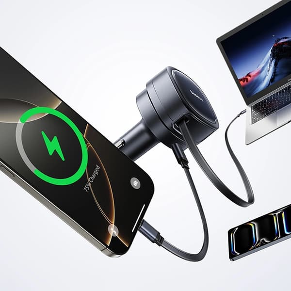 Baseus Biloplader 60W med Udtrækkeligt Kabel PrimeTrip VR1 - Sort