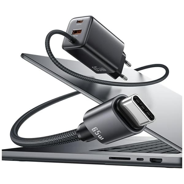 USAMS Snabbladdare 65W 2xUSB-C 1xUSB-A GaN JC - Vit