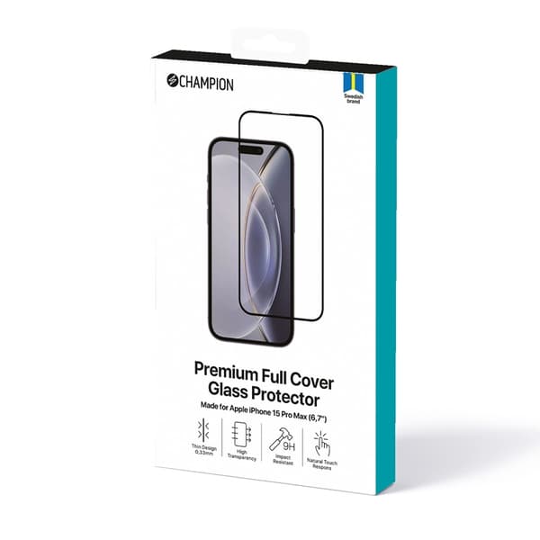 CHAMPION iPhone 15 Pro Max Karkaistu lasinen näytönsuoja