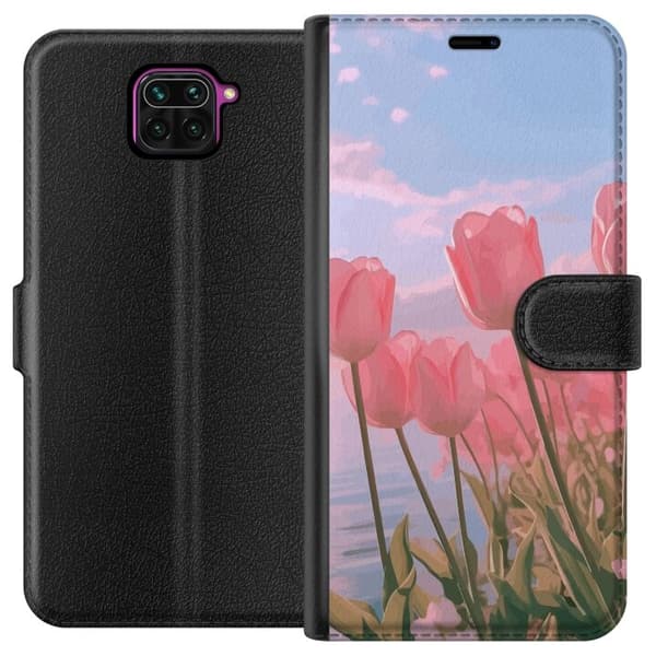 Pung Taske til Xiaomi Redmi Note 9 med lyserøde tulipaner