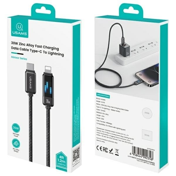USAMS USB-C til Lightning 30W 1.2m Meteorkabel (US-SJ743) - Sølv