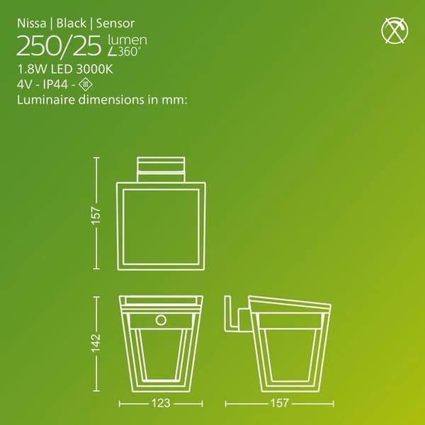 Philips Nissa Væglampe Solcelle LED 250/20lm - Sort