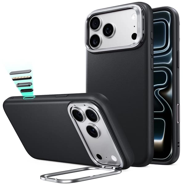 ESR Mobilskal För iPhone 18 Pro/17 Pro Magsafe Läder Kickstand - Svart